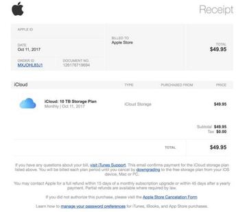 Un correo falso creado para que se parezca a uno de iTunes