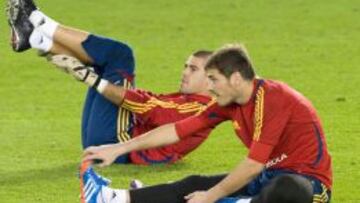 Vald&eacute;s y Casillas, en un entrenamiento de Espa&ntilde;a.