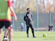Muneta, durante un entrenamiento con el Mirandés.