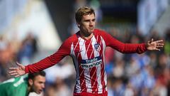 MALAGA, SPAIN - FEBRUARY 10:  Antoine Griezmann of Club Atletico de Madrid celebrates after scoring during the La Liga match between Malaga and Atletico Madrid at Estadio La Rosaleda on February 10, 2018 in Malaga, .  (Photo by Aitor Alcalde Colomer/Getty