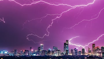 Thunder storm over Beijing Skyscrapers during a summer night. This is a single exposure (not stack).