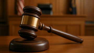 Gavel in courtroom - artist's impression