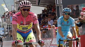 Alberto Contador y Mikel Landa, durante el Giro 2015. Despu&eacute;s de medirse en el pasado Tour de Francia, el pinte&ntilde;o y el alav&eacute;s se ver&aacute;n las caras en la Vuelta a Andaluc&iacute;a con los colores del Trek-Segafredo y del Sky.