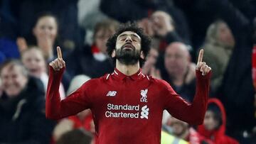 Soccer Football - Champions League - Group Stage - Group C - Liverpool v Napoli - Anfield, Liverpool, Britain - December 11, 2018 Liverpool's Mohamed Salah celebrates scoring their first goal Action Images via Reuters/Carl Recine