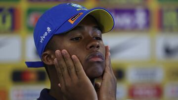 Soccer Football - World Cup - South American Qualifiers - Brazil Press Conference - Granja Comary, Teresopolis, Brazil - November 19, 2023 Brazil's Endrick during a press conference REUTERS/Ricardo Moraes