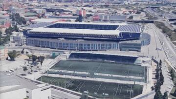 Vista aérea del RCDE Stadium del Espanyol y el Nou Municipal de Cornellà.