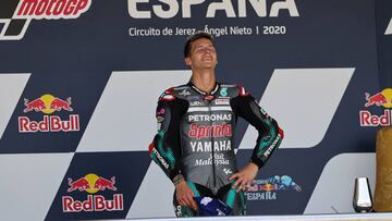 19/07/20 MOTOGP GP DE ESPAÑA EL VENCEDOR DE MOTOGP FABIO QUARTARARO MOTOCICLISMO PODIO ALEGRIA