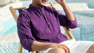 Camisa de lino con cuello mao de color morado para hombre en Amazon