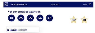 Euromillones: comprobar los resultados del sorteo de hoy, viernes 28 de enero
