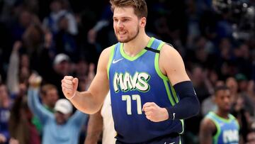 DALLAS, TEXAS - JANUARY 08: Luka Doncic #77 of the Dallas Mavericks reacts against the Denver Nuggets in the second half at American Airlines Center on January 08, 2020 in Dallas, Texas. NOTE TO USER: User expressly acknowledges and agrees that, by downloading and or using this photograph, User is consenting to the terms and conditions of the Getty Images License Agreement. Tom Pennington/Getty Images/AFP
== FOR NEWSPAPERS, INTERNET, TELCOS & TELEVISION USE ONLY ==
