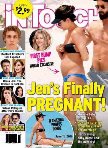 Portada de InTouch anunciando el embarazo de Jennifer Aniston