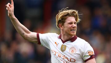 Soccer Football - Premier League - Crystal Palace v Manchester City - Selhurst Park, London, Britain - April 6, 2024 Manchester City's Kevin De Bruyne reacts Action Images via Reuters/Matthew Childs NO USE WITH UNAUTHORIZED AUDIO, VIDEO, DATA, FIXTURE LISTS, CLUB/LEAGUE LOGOS OR 'LIVE' SERVICES. ONLINE IN-MATCH USE LIMITED TO 45 IMAGES, NO VIDEO EMULATION. NO USE IN BETTING, GAMES OR SINGLE CLUB/LEAGUE/PLAYER PUBLICATIONS.