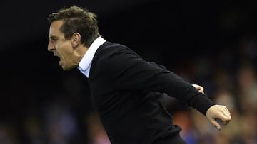 Gary Neville lets fly on the touchline at Mestalla.