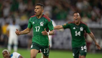 Orbelin Pineda celebrates his goal 3-0 of Mexico during the game Mexico (Mexican National team) vs Honduras, corresponding to group B of the CONCACAF Gold Cup 2023, at NRG Stadium, on June 25, 2023.
<br><br>
Orbelin Pineda celebra su gol 3-0 de Mexico durante el partido Mexico (Seleccion Nacional de Mexico) vs Honduras, correspondiente al grupo B de la Copa Oro de la CONCACAF 2023, en el Estadio NRG, el 25 de jUnio de 2023.