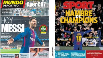 Portadas de los diarios Sport y Mundo Deportivo del d&iacute;a 4 de abril de 2018.