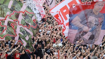 Soccer Football - Serbian SuperLiga - Crvena Zvezda v Radnik - Rajko Mitic Stadium, Belgrade, Serbia - June 6, 2020    Crvena Zvezda fans in the stands, after Serbian authorities allowed play to resume with one-thousand fans following the outbreak of the 