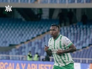 Alfredo Morelos celebrando un gol con Atlético Nacional.