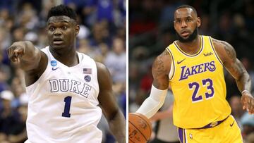 Zion, a la izquierda y LeBron a la derecha