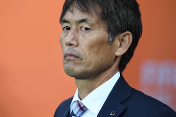 Japan's coach Futoshi Ikeda looks on during the Australia and New Zealand 2023 Women's World Cup Group C football match between Japan and Costa Rica at Dunedin Stadium in Dunedin on July 26, 2023. (Photo by Sanka Vidanagama / AFP)