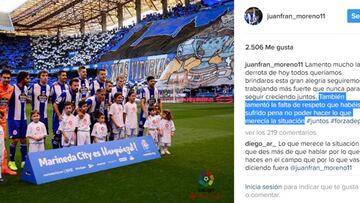 Juanfran lamenta "la falta de respeto" que sufrió Riazor