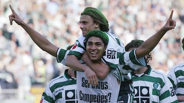 Jardel celebra el titulo liguero con el Sporting en 2002