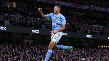 Manchester (United Kingdom), 30/12/2023.- Rodri of Manchester City celebrates scoring the 1-0 goal during the English Premier League soccer match between Manchester City and Sheffield United in Manchester, Britain, 30 December 2023. (Reino Unido) EFE/EPA/ADAM VAUGHAN EDITORIAL USE ONLY. No use with unauthorized audio, video, data, fixture lists, club/league logos or 'live' services. Online in-match use limited to 120 images, no video emulation. No use in betting, games or single club/league/player publications.
