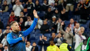 MADRID, 25/02/2024.- El defensa del Sevilla Sergio Ramos, durante el calentamiento previo al partido de Liga que Real Madrid y Sevilla FC disputan este domingo en el estadio Santiago Bernabéu. EFE/Javier Lizón
