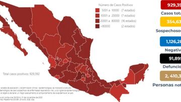 Mapa, muertes y casos de coronavirus en México por estado hoy 2 de noviembre