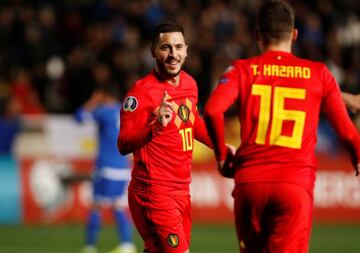 Eden Hazard in action for Belgium against Cyprus.