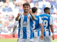 Puado celebra un gol con el Espanyol.