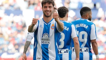 Puado celebra un gol con el Espanyol.