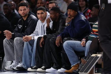 Los jugadores del Paris Saint-Germain, Gonçalo Ramos, Achraf Hakimi, Presnel Kimpembe y Ousmane Dembélé.
