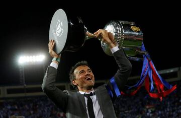 Following success | Ex-Barcelona coach Luis Enrique celebrates with the Copa del Rey in his final game in charge at the club.