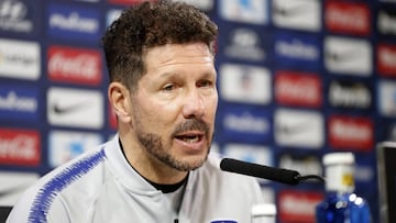 Diego Pablo 'Cholo' Simeone habla en la rueda de prensa previa al partido de Liga Santander entre Atlético de Madrid y Alavés.