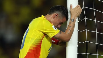 Soccer Football - World Cup - CONMEBOL Qualifiers - Colombia v Bolivia - Roberto Melendez Metropolitan Stadium, Barranquilla, Colombia - September 4, 2025 Colombia's James Rodriguez reacts REUTERS/Luisa Gonzalez