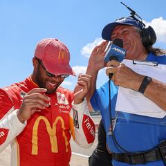 Bubba Wallace reacts to first career Cup pole victory in Michigan