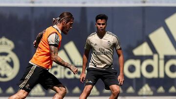 Ramos y Reinier, en un entrenamiento del Real Madrid.