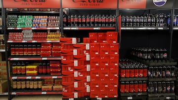 Coca-Cola drinks are seen on display inside a Sainsbury's supermarket in Cobham, Britain, October 2, 2024. REUTERS/Mina Kim