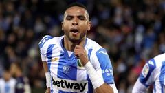 GRAF5954. LEGAN&Eacute;S, 26/01/2019.- El delantero marroqu&iacute; del Legan&eacute;s Youssef En-Nesyri celebra su segundo gol ante el Eibar, durante el partido de la vig&eacute;simo primera jornada de Liga que disputan en el estadio de Butarque. EFE/Kik