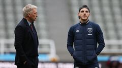 David Moyes y Declan Rice, entrenador y jugador del West Ham, antes de un partido.