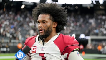 LAS VEGAS, NEVADA - SEPTEMBER 18: Kyler Murray #1 of the Arizona Cardinals talks to the media after an overtime win over the Las Vegas Raiders at Allegiant Stadium on September 18, 2022 in Las Vegas, Nevada.   Chris Unger/Getty Images/AFP