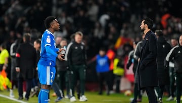 Vinicius y Arbeloa durante el partido de Copa del Rey contra el Albacete.