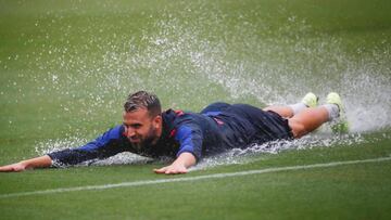 Borja Mayoral, tras el entrenamiento.