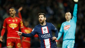 Soccer Football - Ligue 1 - Paris St Germain v Angers - Parc des Princes, Paris, France - January 11, 2023 Paris St Germain's Lionel Messi celebrates after scoring a disallowed goal REUTERS/Gonzalo Fuentes