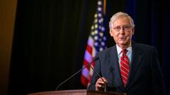 LOUISVILLE, KY - NOVEMBER 04: Senate Majority Leader Mitch McConnell (R-KY) gives election remarks at the Omni Louisville Hotel on November 4, 2020 in Louisville, Kentucky. McConnell has reportedly defeated his opponent, Democratic U.S. Senate candidate A