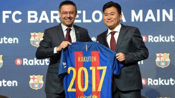 Bartomeu, durante la presentaci&oacute;n del acuerdo con Rakuten.