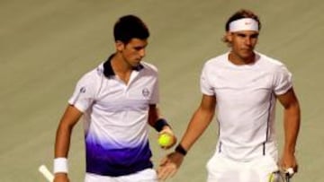 <b>MAL COMIENZO. </b>Nadal debutó en dobles junto a Djokovic con derrota.