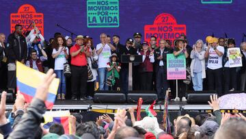 Colombia's President Gustavo Petro speaks during a march in support of his government's proposed health, retirement, employment and prison reforms in Bogota, Colombia, September 27, 2023. REUTERS/Luisa Gonzalez