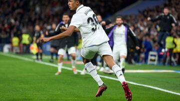 MADRID, SPAIN - FEBRUARY 25: Alvaro Rodriguez of Real Madrid celebrates after scoring the team's first goal during the LaLiga Santander match between Real Madrid CF and Atletico de Madrid at Estadio Santiago Bernabeu on February 25, 2023 in Madrid, Spain. (Photo by Angel Martinez/Getty Images)