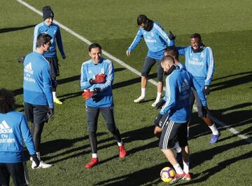 Keylor Navas in training with Real Madrid yesterday